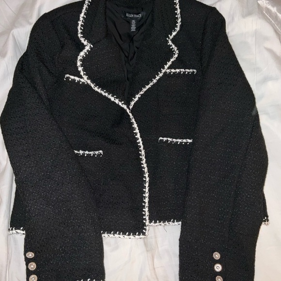 Ellen Tracy Contrast Trim Tweed Blazer NWT Black L old money sailor chic preppy - Picture 7 of 11